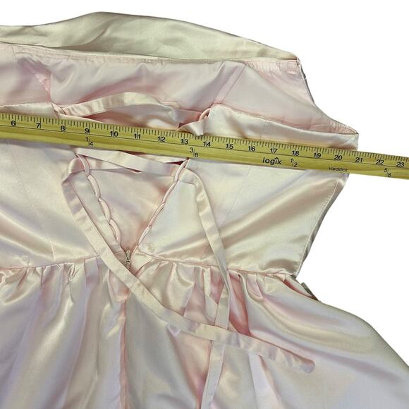 Soft Pink Satin Coquette Formal Dress Ruffle Bodice Dramatic Oversized Bow Train - Picture 10 of 12